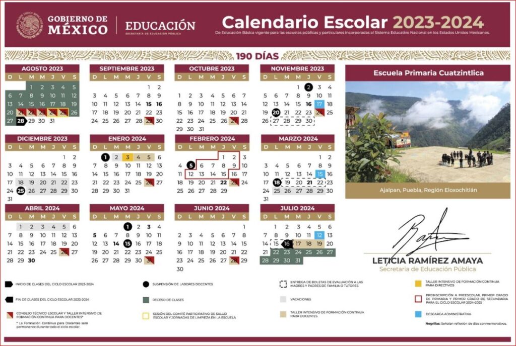 Calendario escolar México 2023-2024